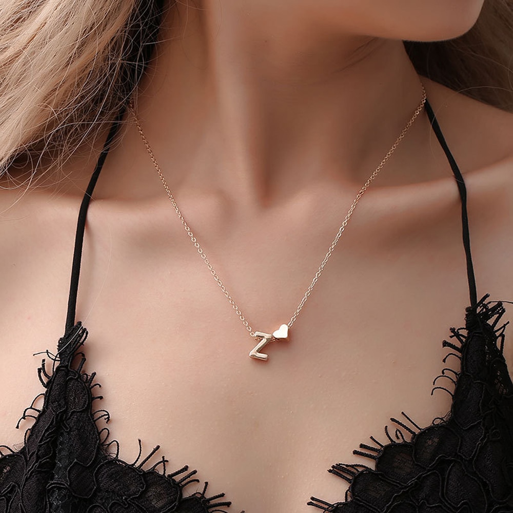 SUMENG Fashion Tiny Heart Dainty Initial Personalized Letter Name Choker Necklace For Women Pendant Jewelry Accessories Gift