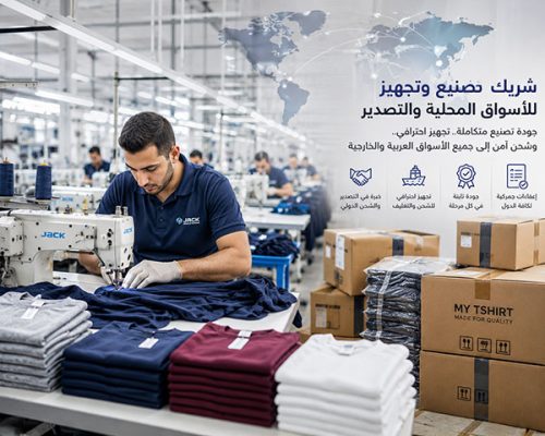 مصنع ملابس حديث لتصنيع وتصدير التيشيرتات واليونيفورم بخطوط إنتاج وتجهيز احترافية